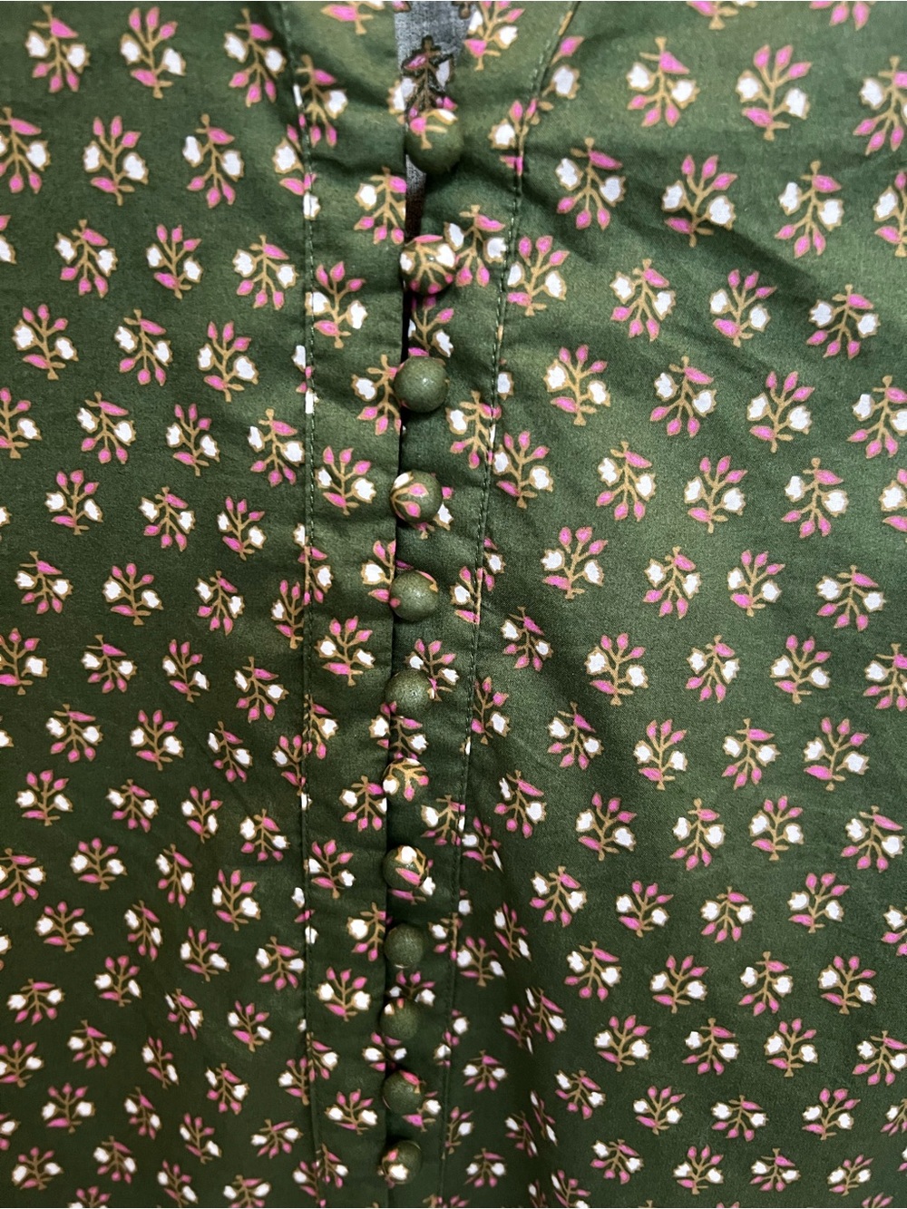 PINCH Olive Floral Puff Sleeve Blouse | Size L - Picture 4 of 9